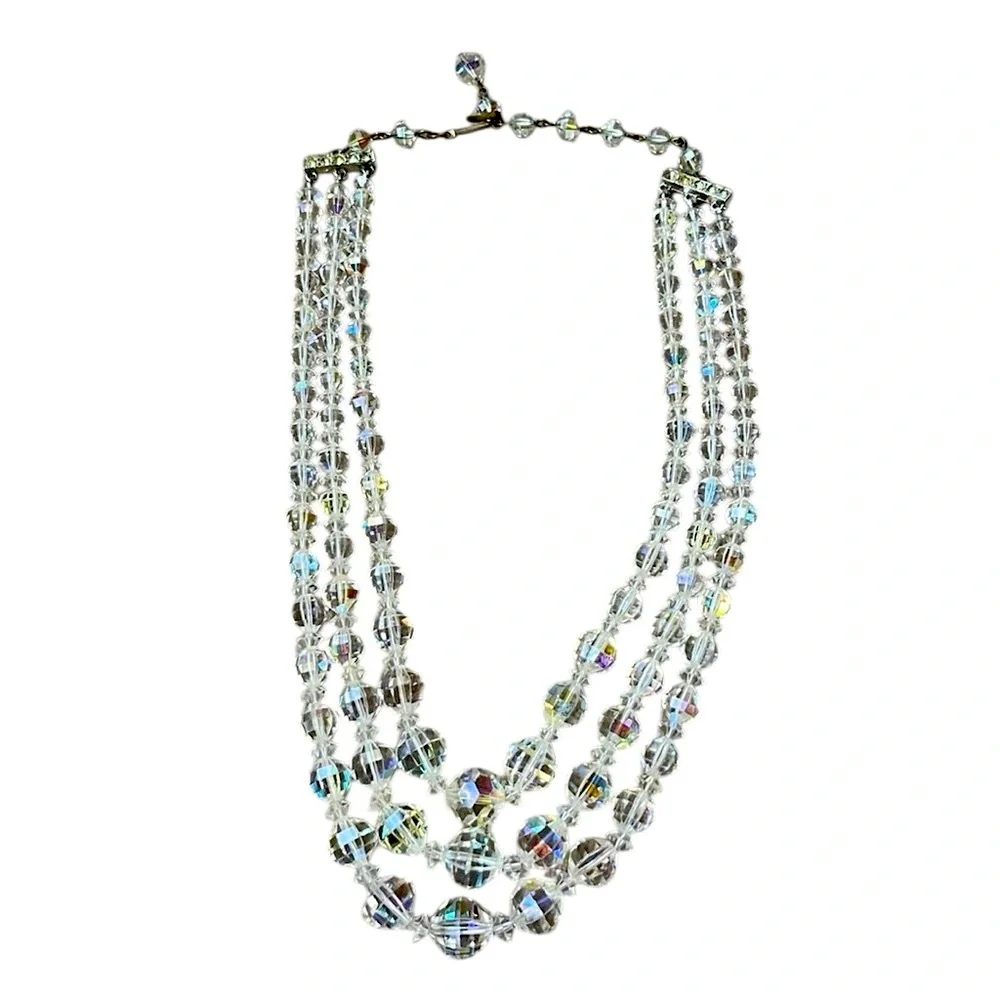 Vintage Laguna Set Necklace Bracelet Clip Earrings Aurora Borealis 1950s Parure - Picture 3 of 16